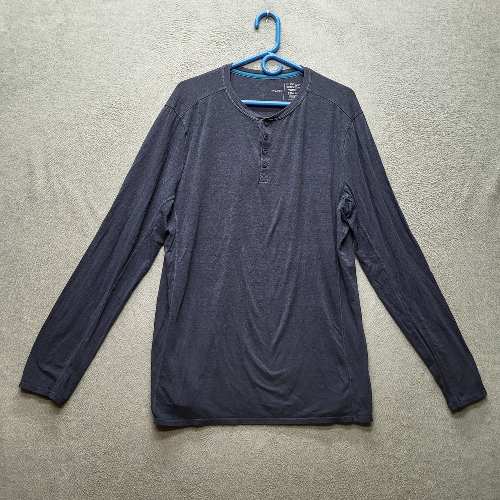 HYLETE Men Shirt X-LARGE‎ Blue Button Long Sleeve Henley